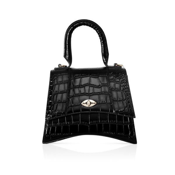 AURELIA IN BLACK CROC-EMBOSSED LEATHER