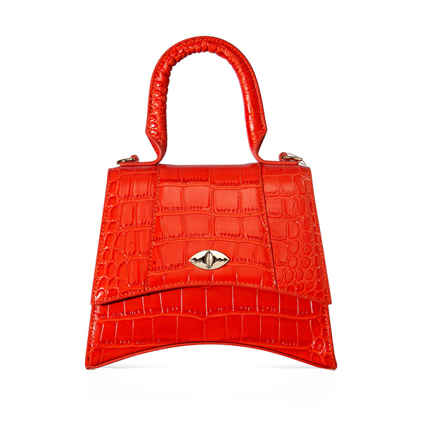 AURELIA IN ORANGY-RED CROC-EMBOSSED LEATHER