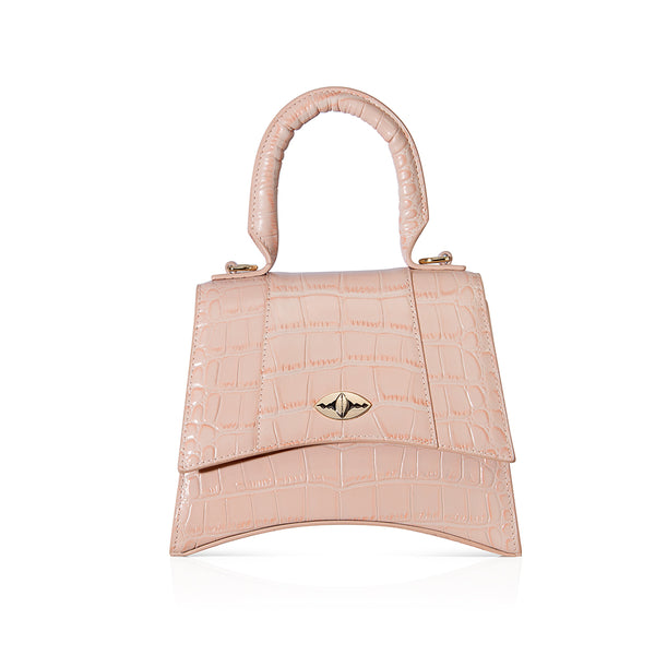 AURELIA IN NUDE CROC-EMBOSSED LEATHER