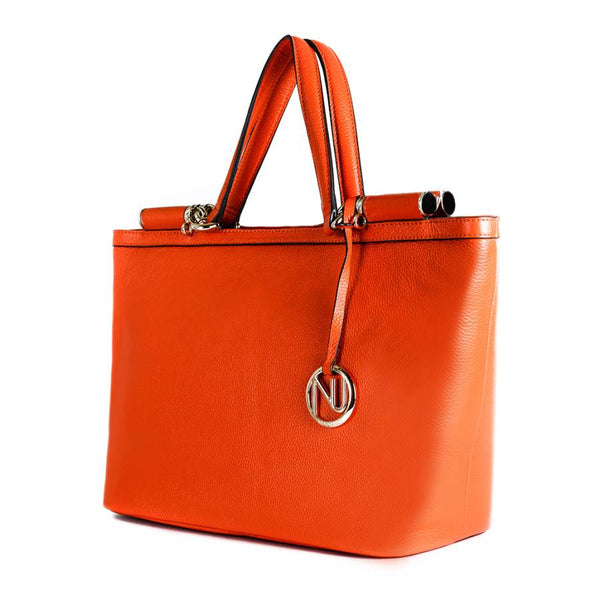 Aaliyah Tote Handbag in Orange Pebble Leather