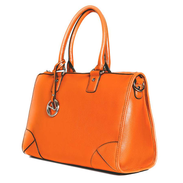 Madison Satchel Handbag in Orange Pebble Leather