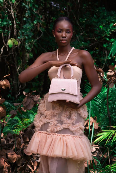 AURELIA IN NUDE CROC-EMBOSSED LEATHER
