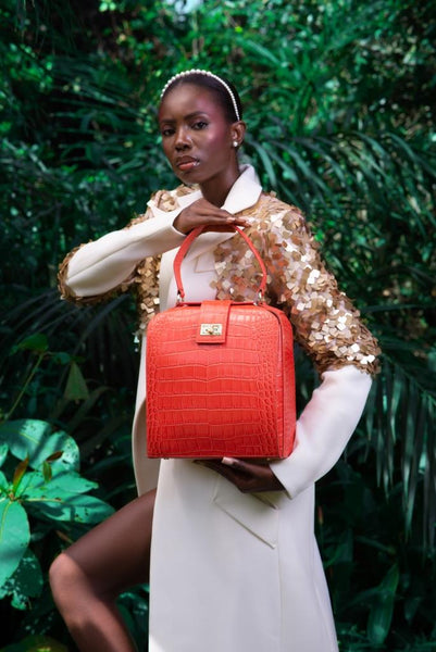 JEMMA IN ORANGE CROC-EMBOSSED LEATHER