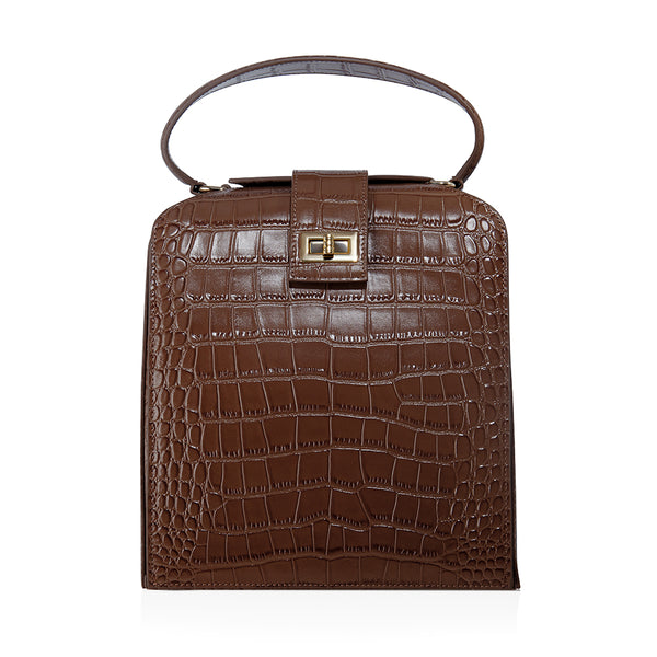 JEMMA IN CHOCOLATE CROC-EMBOSSED LEATHER