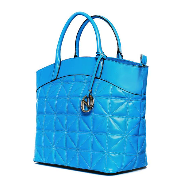Leah Tufted Tote in Blue Smooth Leather
