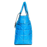 Leah Tufted Tote in Blue Smooth Leather