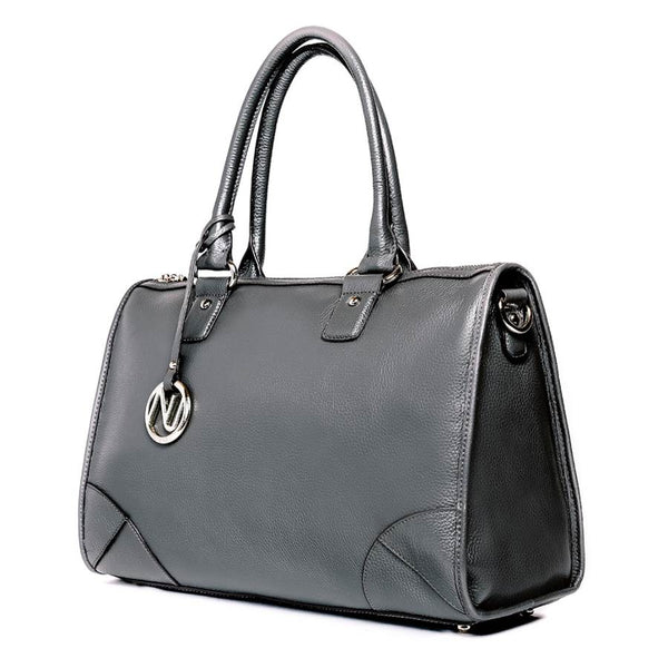 Madison Satchel Handbag in Grey Pebble Leather