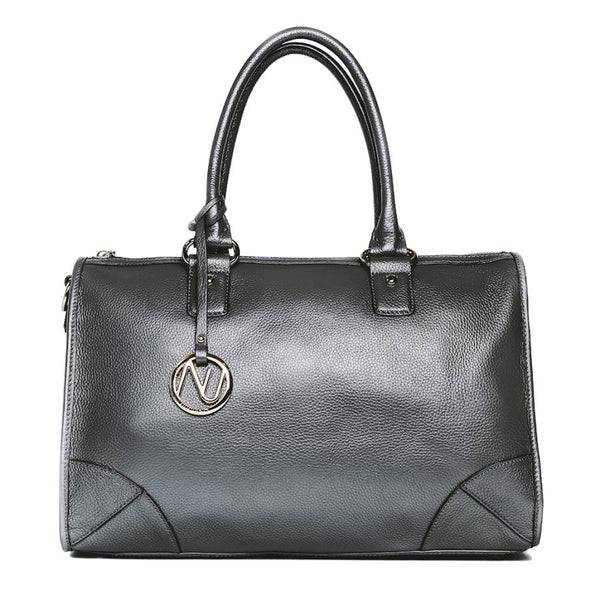 Madison Satchel Handbag in Grey Pebble Leather