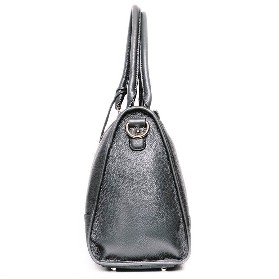 Madison Satchel Handbag in Pebble Leather Grey Side