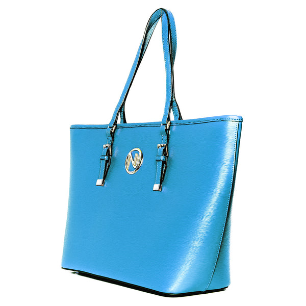 ANGELIQUE TOTE IN BLUE RIPPLE GRAIN LEATHER